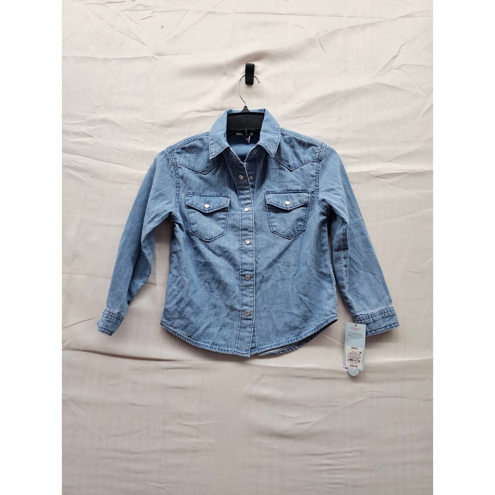 Cat‎ & Jack Boys Medium Wash Denim Western Snap Button Down Shirt Size S 6/7 NWT